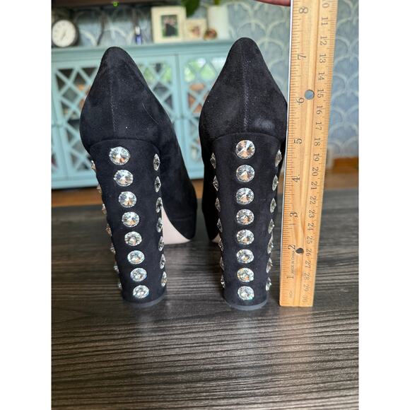 MIU MIU Suede XL Rhinestone Heeled Platforms Sz. 38.5 - Picture 6 of 10